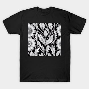 Vintage Floral Cottagecore  Romantic Flower Peony Design Black and White T-Shirt